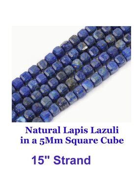 Natural Lapis Lazuli in a 5Mm Square Cube  15" Strand